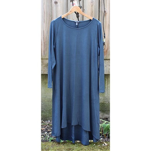 Eileen Fisher - Bateau Neck Maxi Dress in Viscose Jersey, Storm Blue, Large - Picture 4 of 8